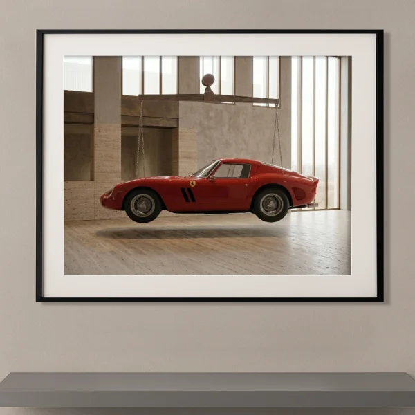 Tableau voiture de légende Ferrari 250 GTO rouge suspendue vue de profil
