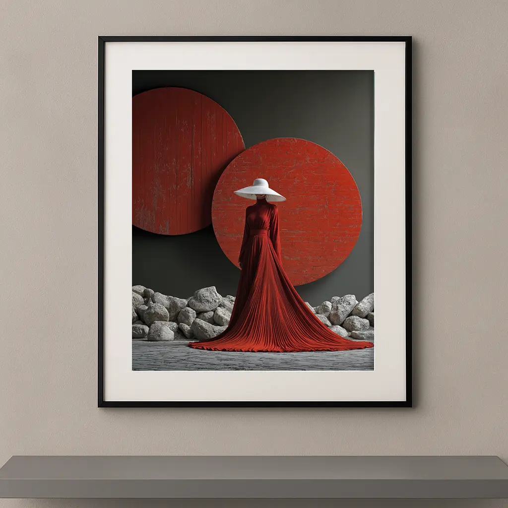 Tableau Figures et Formes Rouge Silence avec silhouette rouge et formes circulaires rouges Graphic Avenue