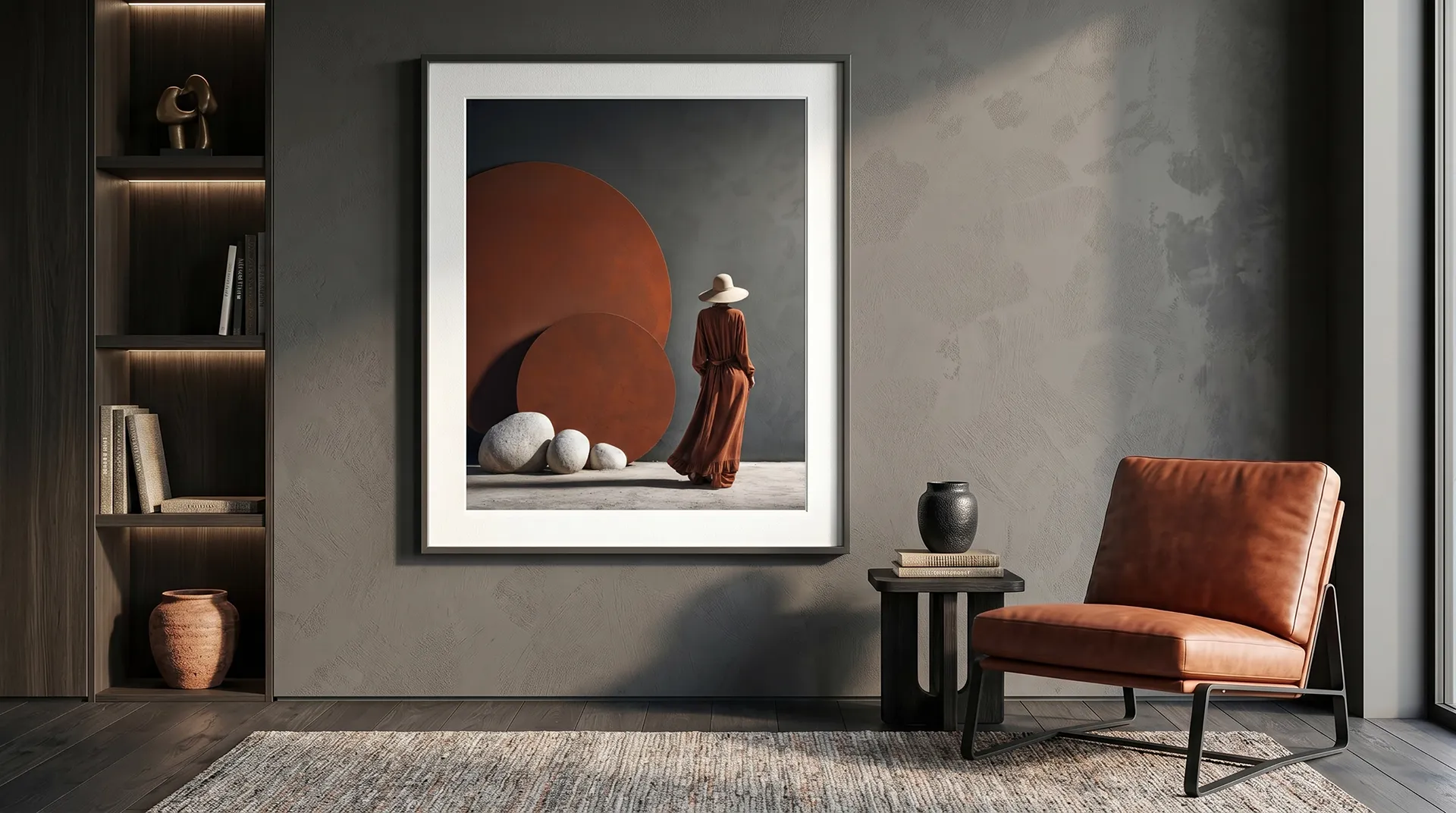 Tableau Figures et Formes Cercle Terracotta dans un intérieur contemporain Graphic Avenue