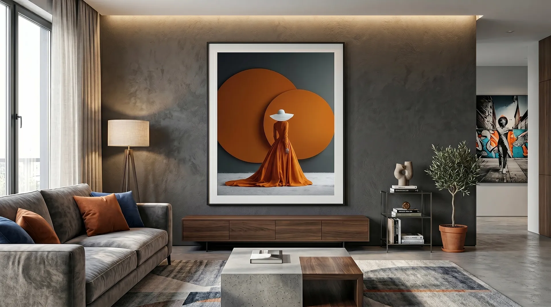 Tableau Figures et Formes Orange Géométrique dans un intérieur contemporain Graphic Avenue