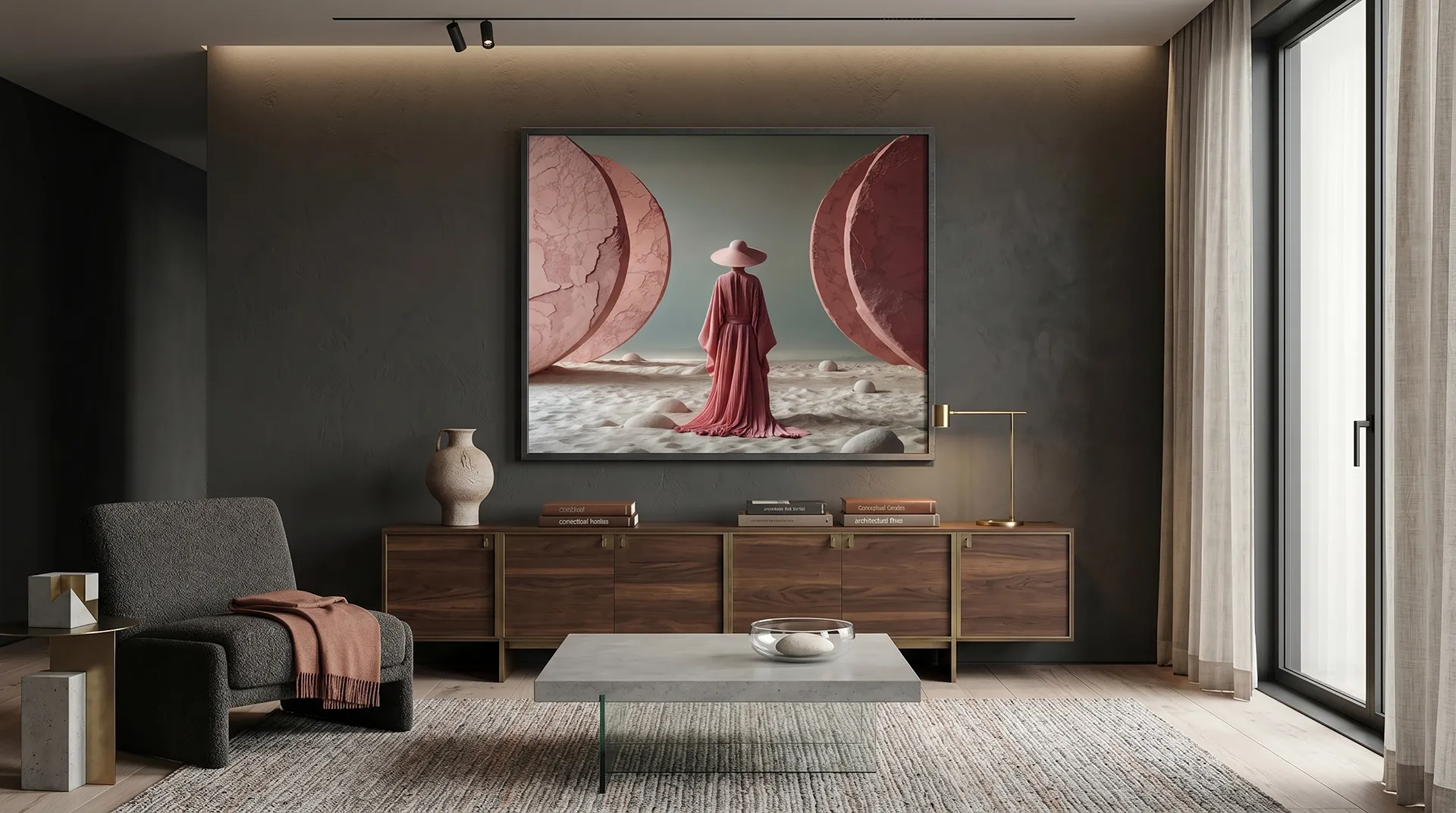 Tableau Figures et Formes Sphère Rose dans un intérieur contemporain Graphic Avenue